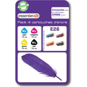 EssentielB E26 XL - 4 Cartouches d'encre (noire et couleurs) compatibles Epson T2636