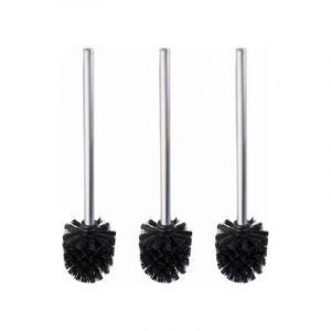 Wenko Brosse WC de rechange pour porte-brosse WC avec tête de brosse WC noire et manche en acier inox mat, Lot de 3, Polypropylène - acier