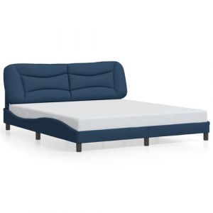 VidaXL Cadre de Lit avec Lumières LED, Lit Double avec Coussin de Tête de Lit, Lit Adulte, Meuble de Chambre, Moderne, Bleu 180x200 cm Tissu