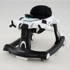Costway Trotteur Bébé Garçon 6 En 1 Avec 3 Hauteur Réglable, Boîte À Musique Amovible, Plateau Pour Aliments, 6 À 18 Mois, Blanc