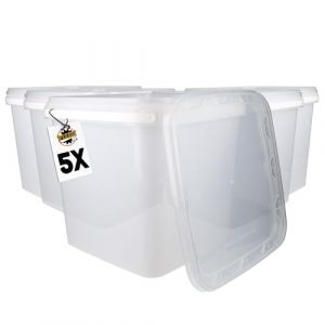5x Seau en plastique avec couvercle, PP, carré, transparent 8,8 L