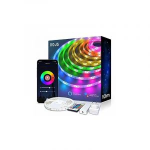 Nous Alexa RGB Ruban Led 10m - Bande WiFi multicolore avec telecomande, Amazon Echo Google Home Tuya smart life lumiere pour chambre, cuisine, tv. Bandeau leds gaming kit decoration lumière F2