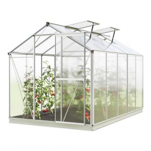 Serre de jardin Jasmin 5 structure en aluminium 192 x 317 cm panneaux en polycarbonate - avec cadre de fondation et ouvre-fenêtre automatiqueP
