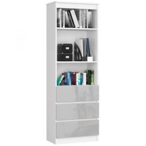 Bibliothèque de bureau AKORD R60 Blanche 60 cm 3 tiroirs façade Métallique Brillant 3 étagères 60x35x180 cm