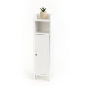 Relaxdays Armoire de Salle de Bain 5 Compartiments 80×18×20 cm, Fermeture magnétique, Style Rustique, étroite, Blanche