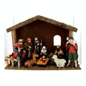 Fomax Crèche de Noël avec 11 santons en polyrésine (66 x 26 x 48 cm)