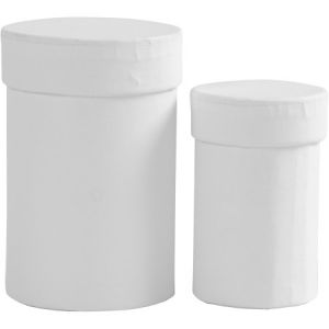 Creotime Lot de boîtes rondes à couvercle - Blanc - 7 et 9 cm - 2 pcs