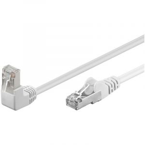 Goobay Câble de réseau RJ-45 (M) pour RJ-45 (M) 5 m paire torsadée écrantée (F-UTP) CAT 5e connecteur à 90°, moulé blanc