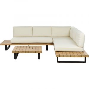 Beliani Salon de Jardin à Angle 5 Places en Bois d'Acacia Certifié Blanc Cassé Mykonos