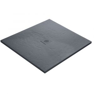 Receveur de douche gris 100 x 100 cm haute densité aspect ardoise - grille carrée centrée