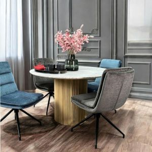 Pier Import - Table ronde marbre et bois d 120 cm massa
