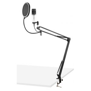 Vonyx CMS320W &ndash; Microphone studio USB avec bras articul&eacute; r&eacute;glable et filtre anti-pop &ndash; Blanc, micro professionnel USB, Gain et echo