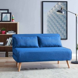 Namia - Banquette convertible en tissu bleu 2 places - Bleu
