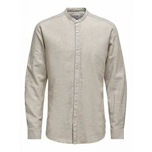 Only & Sons ONSCAIDEN LS Solid Linen Mao Shirt Noos, Chincilla, S Homme