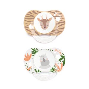 Luc et Léa Lot de 2 sucettes physiologiques en silicone Antilope/Rhinocéros - Multicolore