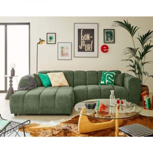 Lisa Design - Curtis - canapé d'angle gauche 4 places en tissu texturé - vert