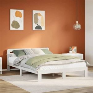 VidaXL Cadre de lit sans matelas blanc 140x200 cm bois de pin massif, meuble de chambre &agrave; coucher, sommier, lit en bois, 855550