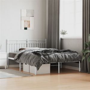 VidaXL Cadre de Lit Métal avec Tête de Lit, Lit Double avec Sommier à Lattes, Lit Adulte avec Pied, Meuble de Chambre, Moderne, Blanc 135x190 cm
