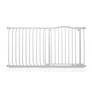 Safetots Barrière De Sécurité Supérieure Avec Design Courbé, Barrière De Sécurité À Pression Pour Escaliers, Portes, Couloirs Et Espaces Pour Bébés, 134cm - 143cm, Couleur Blanc Mat