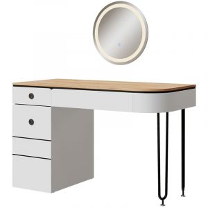 Coiffeuse avec miroir LED Blanc/bois naturel 120x77cm