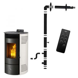 Po&ecirc;le &agrave; granul&eacute;s &eacute;tanche Azora 11,6 kW Blanc Sannover + Kit d'installation