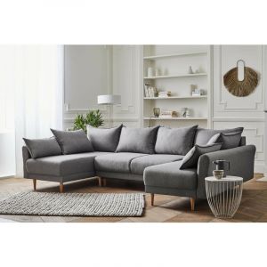 Image de Hanne Canapé d'angle panoramique en U convertible avec coffre 7 places style scandinave Couleur Gris clair