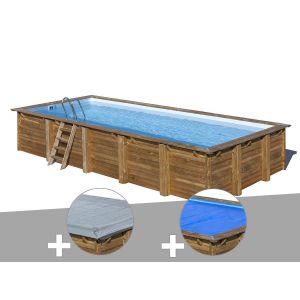 Gre Kit piscine bois Braga 8,15 x 4,20 x 1,46 m + Bâche hiver + Bâche à bulles