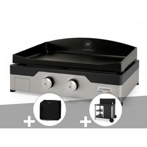Le Marquier Plancha gaz Signature Allure 260 Duo + Housse de protection + Desserte - Gris