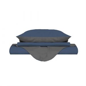 Italian Bed Linen CP-NC Fumo – 1P Natural Color housse de couette double-face couleur unie avec taies d'oreiller, 100 % Coton, Avio/Gris foncé, single