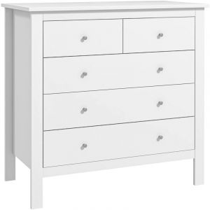 Homcom Commode 5 tiroirs style contemporain dim. 79L x 39,5l x 80,5H cm poign&eacute;es boutons m&eacute;tal mdf blanc