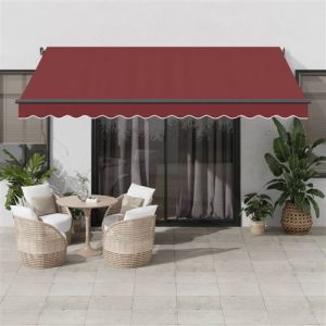 VidaXL Auvent manuel rétractable avec LED bordeaux 400x300 cm, auvent, auvent de porte, auvent de jardin, store, auvent de terrasse, auvent de porche