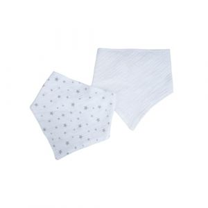 Bébé Douceur, Lot de 2 Bavoirs Bandana 100% Gaze de Coton 16 x 41 cm Blanc