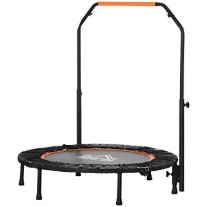 Homcom Trampoline de fitness gymnastique - avec poignée réglable pliable 6 pieds 28 ressorts Ø 102 cm noir orange