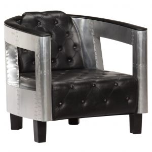 VidaXL Fauteuil en style d'aviation Noir Cuir véritable