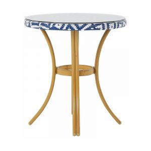 Beliani Table de jardin ronde ø 70 cm en rotin bleu et blanc RIFREDDO