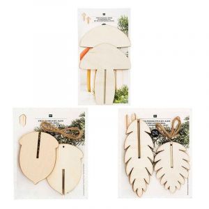 D&eacute;corations de No&euml;l en bois 3 glands + 3 pommes de pin + 2 champignons Rico Design