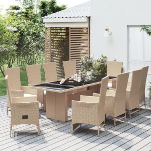 VidaXL Meubles &agrave; d&icirc;ner de jardin et coussins 11 pcs beige poly rotin Beige