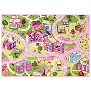 Tapis de Jeu Enfant 95x133cm, Sweet Town - Tapis Circuit Voiture - Lavable - Antidérapant - Carpet Studio