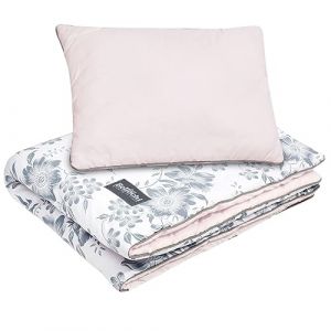 Bellochi Set de Couette Bebe 75x100 cm et Coussin Enfant 30x40 cm - Réversible et Lavable - Coton - Pink Berry