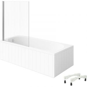 Villeroy & Boch Bañera derecha con patas 170x75 cm, color blanco O.Novo + Mampara de baño derecha Raywall cromada aurys Mampara de bañera izquierda
