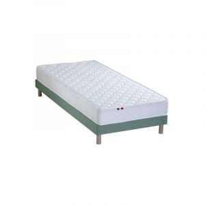 Ensemble Matelas Mousse r&eacute;versible STRATUS + Sommier Made in France Dimensions 90 x 190 cm, Sommier Vert celadon