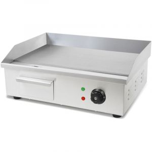 VERTES Plancha Professionnelle 3000W en Acier Inox (Surface de Gril Lisse 55x35cm, Thermostat, Température 50-300°C, Protection Contre les