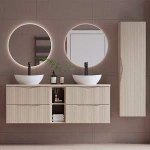 Ensemble meuble double vasque 140cm 2 niches et colonne Tao Cachemire