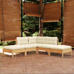 VidaXL Salon de jardin 5 pcs avec coussins crème Bois de pin, 60 x 60 x 5 cm, Crème, Tissu