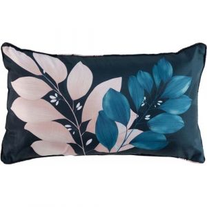 Coussin passepoil rectangle imprimé végétal Belline - Bleu - 30 x 50 cm