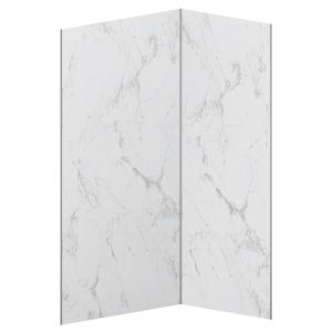 Lot de 2 panneaux muraux de douche effet marbre blanc en aluminium avec profilés - L90 x L120 x H210 cm - ENEKO