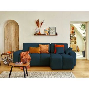 Canapé d'angle réversible convertible 4 places en tissu bleu ardoise