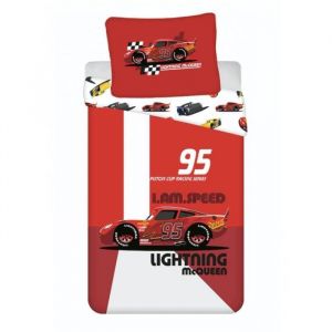 Ensemble de housse de couette simple Disney Cars Speed - Taille européenne - Rouge / Blanc