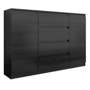 Commode, Noir, 140 X 39 X 101 Cm, Avec 2 Portes Et 4 Tiroirs