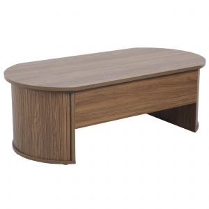 Oviala Table basse ovale avec plateau relevable effet bois foncé